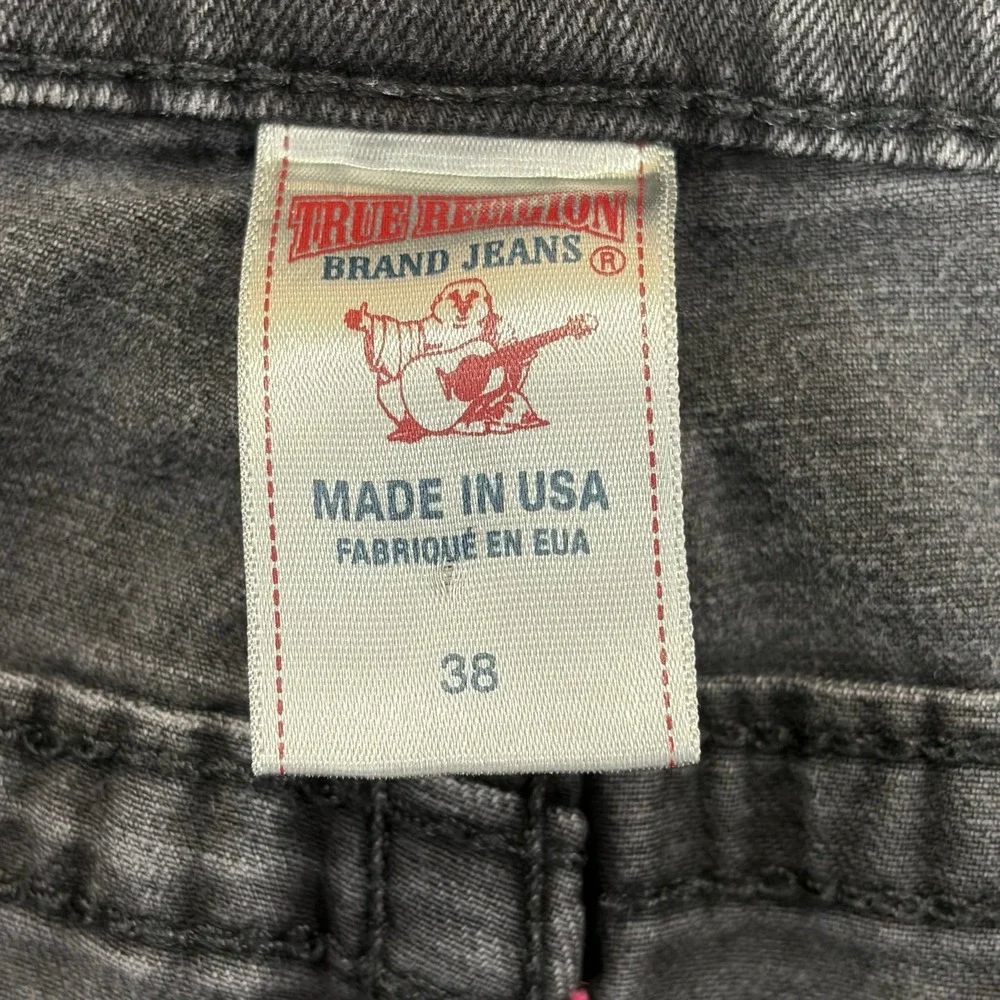True Religion Ricky Jeans Mens 36x32 Gray Straight Leg Made in USA Faded Denim